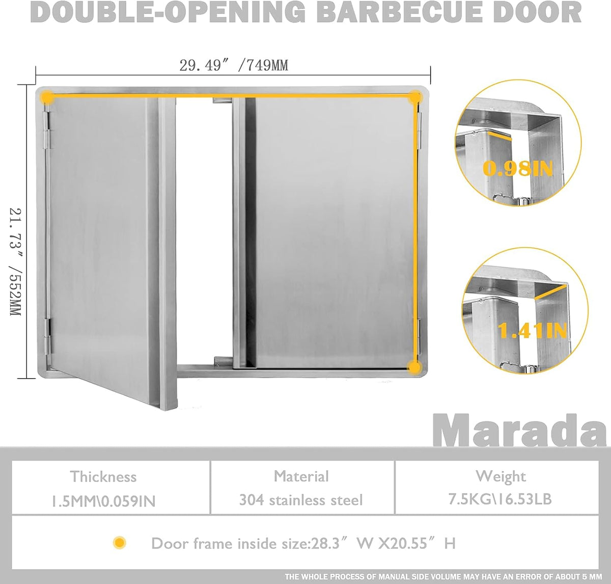 304 Brushed Stainless Steel BBQ Access Door (28 W x 19 H) E9786