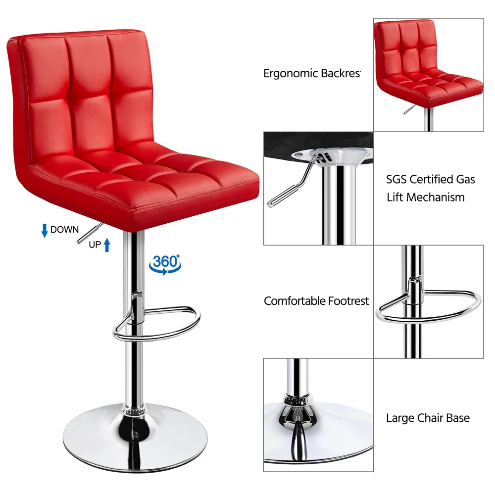 Red Faux Leather Adjustable Swivel Counter Bar Stools, Set of Two H12593