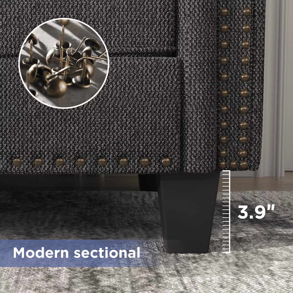 Dark Gray L-Shaped Sectional Sofa with Storage Ottoman E45708