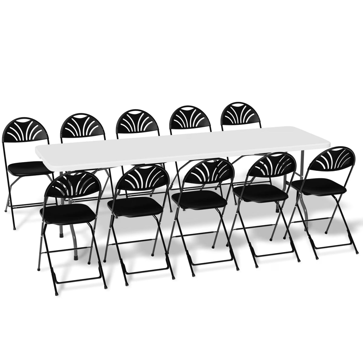 11 Pieces Heavy Duty Utility 8 Ft Folding Plastic Dining Table with Handle and Chair Set E9210