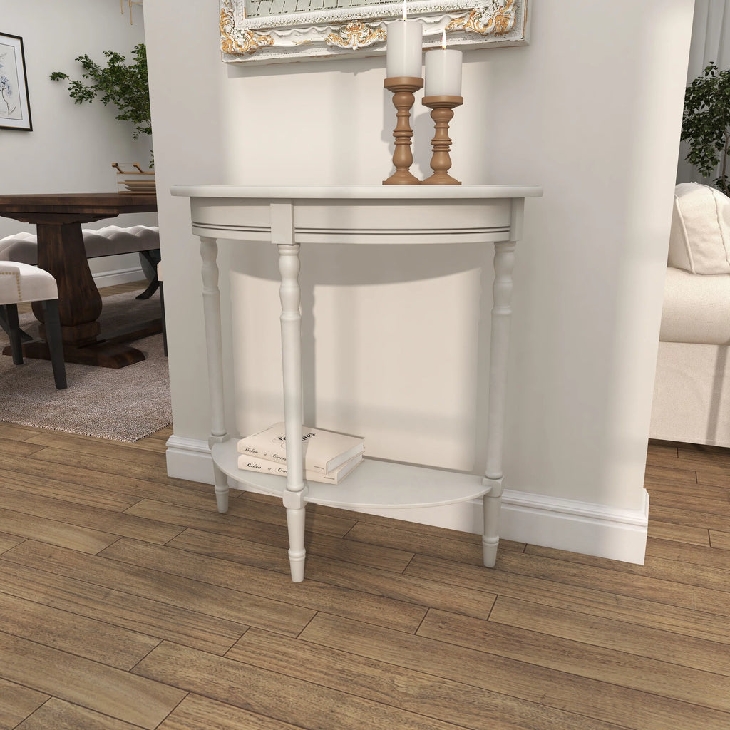 Cream Half Moon Wood Console Table S789