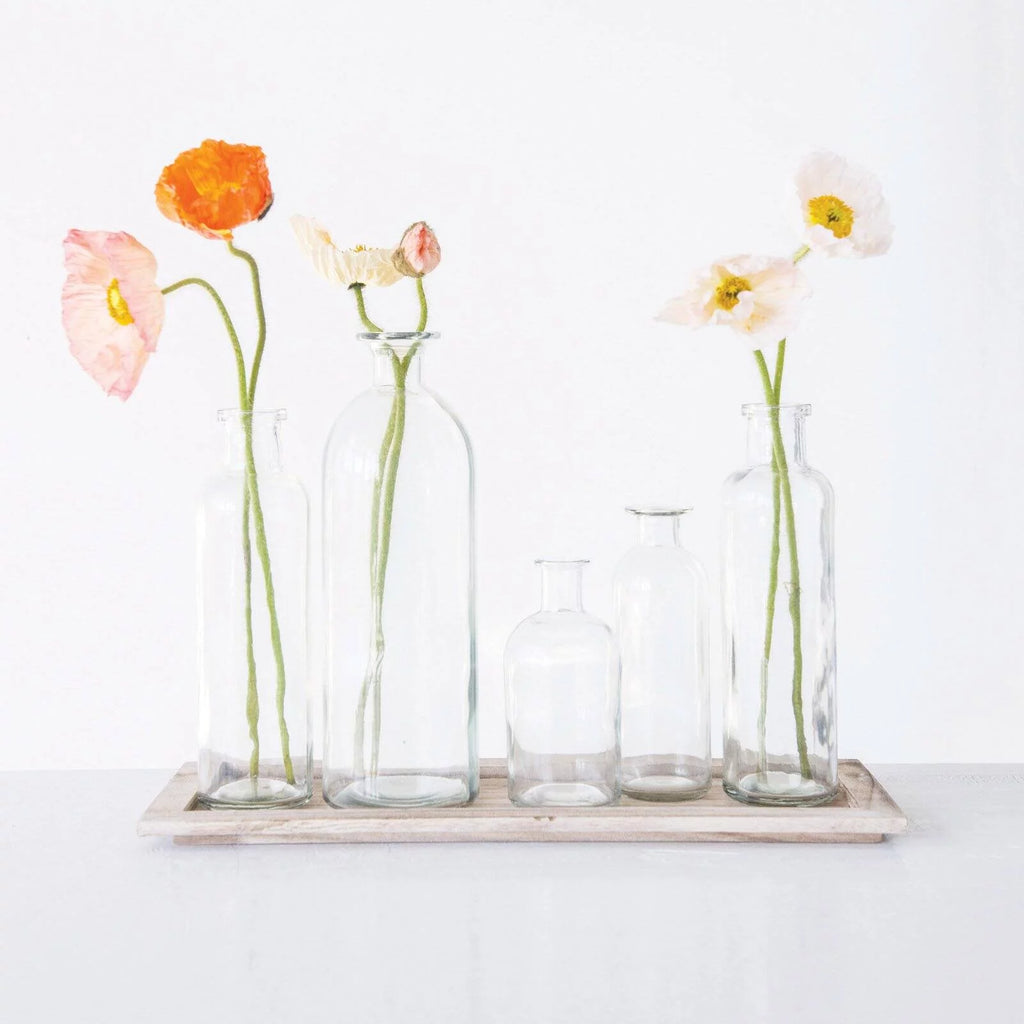Vintage Bottle Vases on Wood Tray, 6 Pieces Z8781