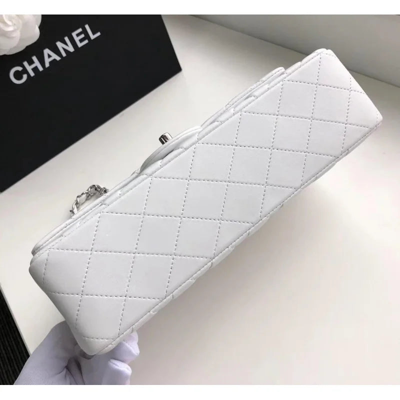 White Medium Size Lambskin Leather Flap Bag Q673303
