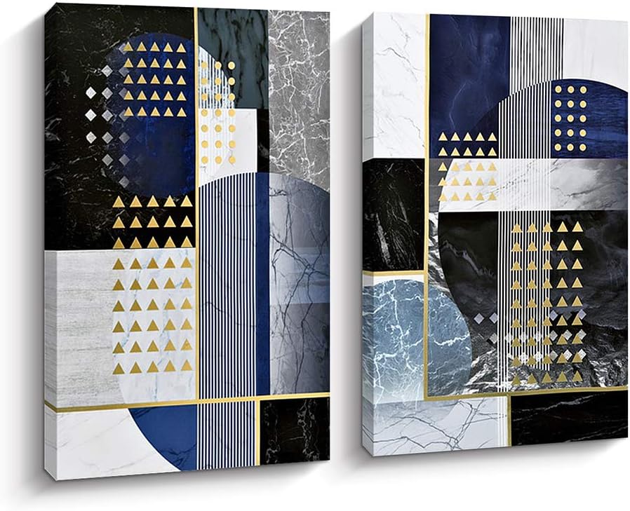 Black and White Abstract Canvas Art with Gold Foil, 20x40 Inch Pack of 2 P41402
