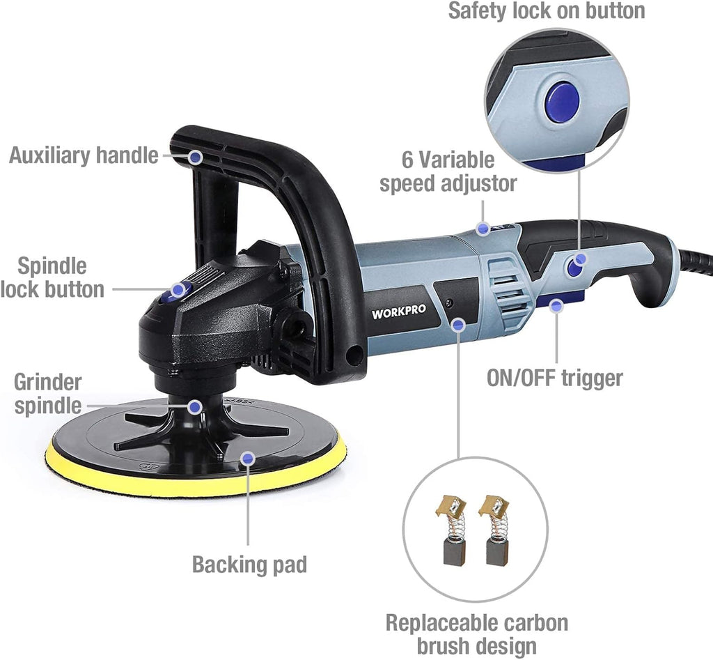7-inch Buffer Polisher with 4 Pads, 6 Variable Speed L12825
