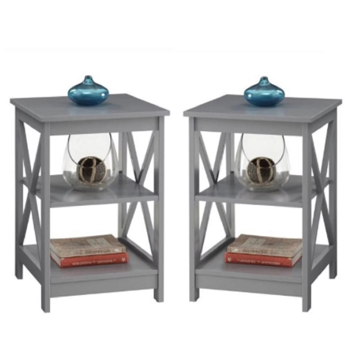 2 Piece X Frame Wood End Table Set in Gray M175037
