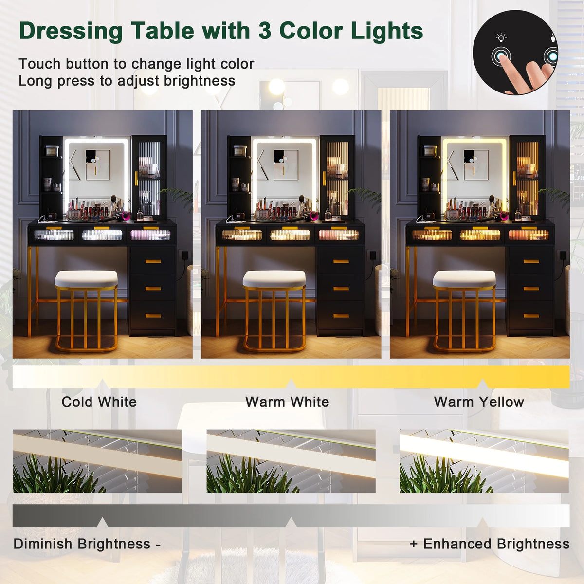 Makeup Vanity Table Set with LED Mirror and 6 Drawers Q738