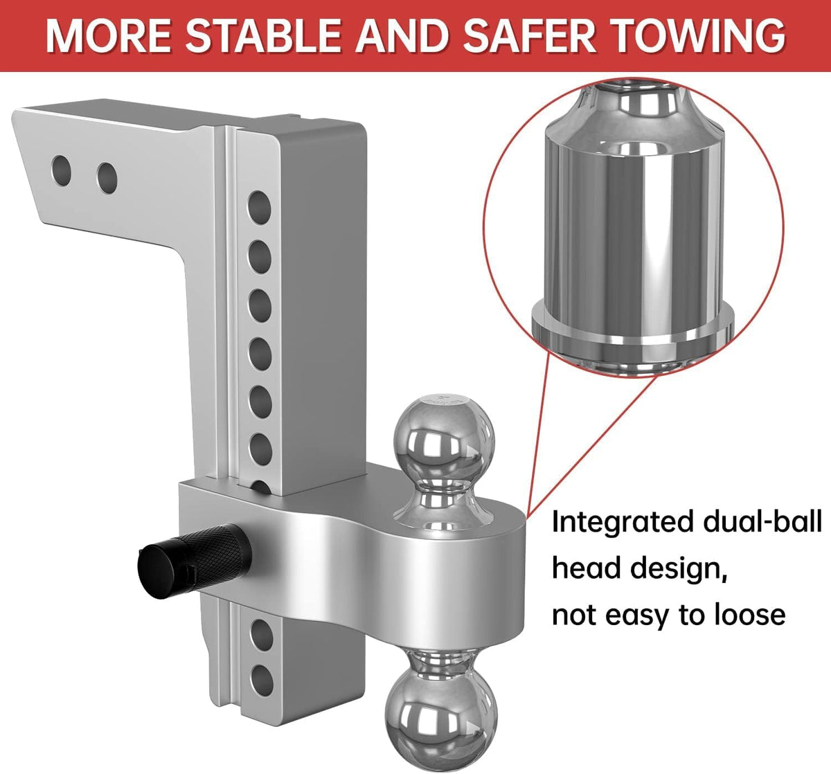 Adjustable Trailer Hitch Ball Mount, 10 Inch Drop, 2.5 Inch Receiver, 18,500 LBS GTW, Forged Aluminum Shank, 2 Inch & 2-5/16 Inch Dual Balls M259244