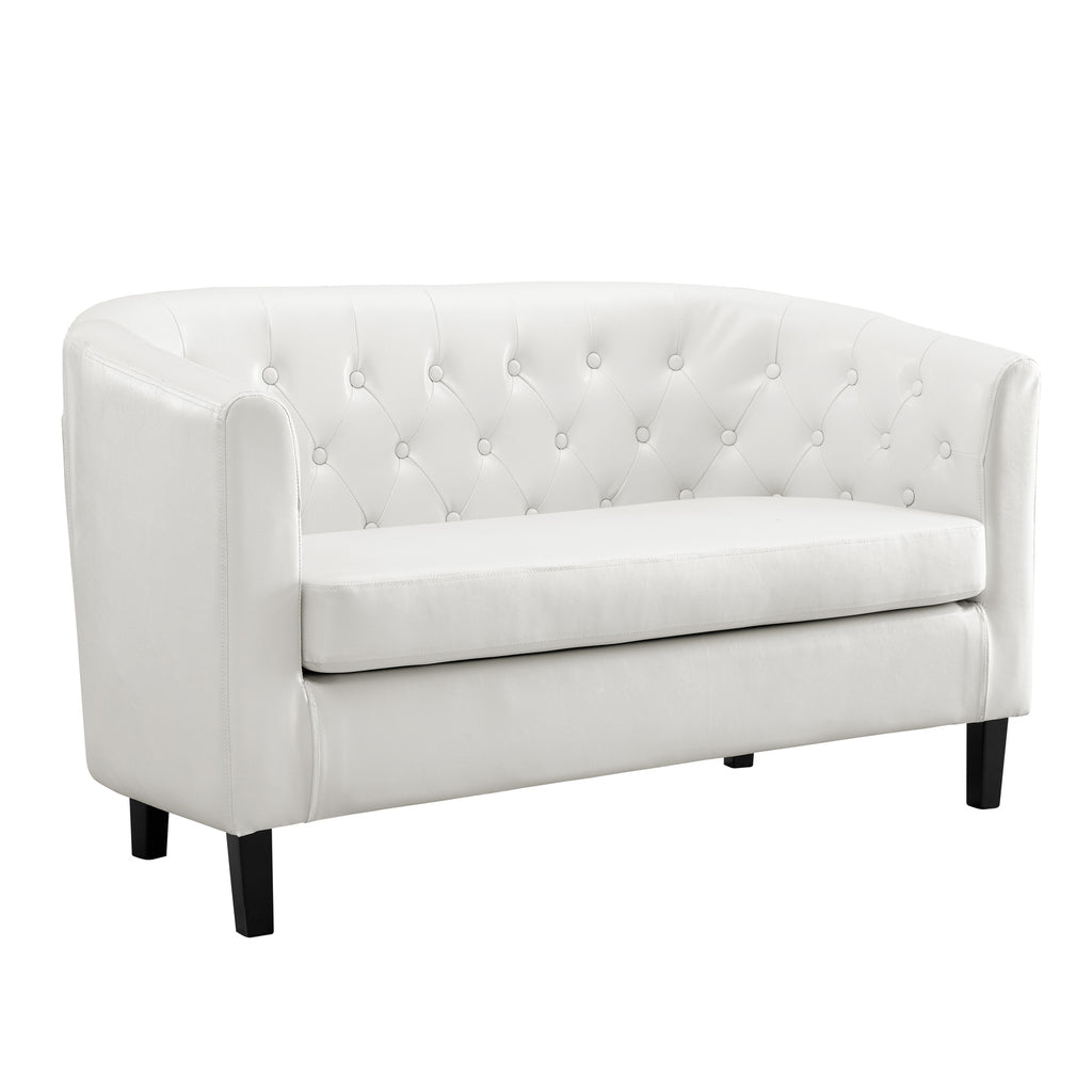White Faux Leather Barrel Loveseat J237