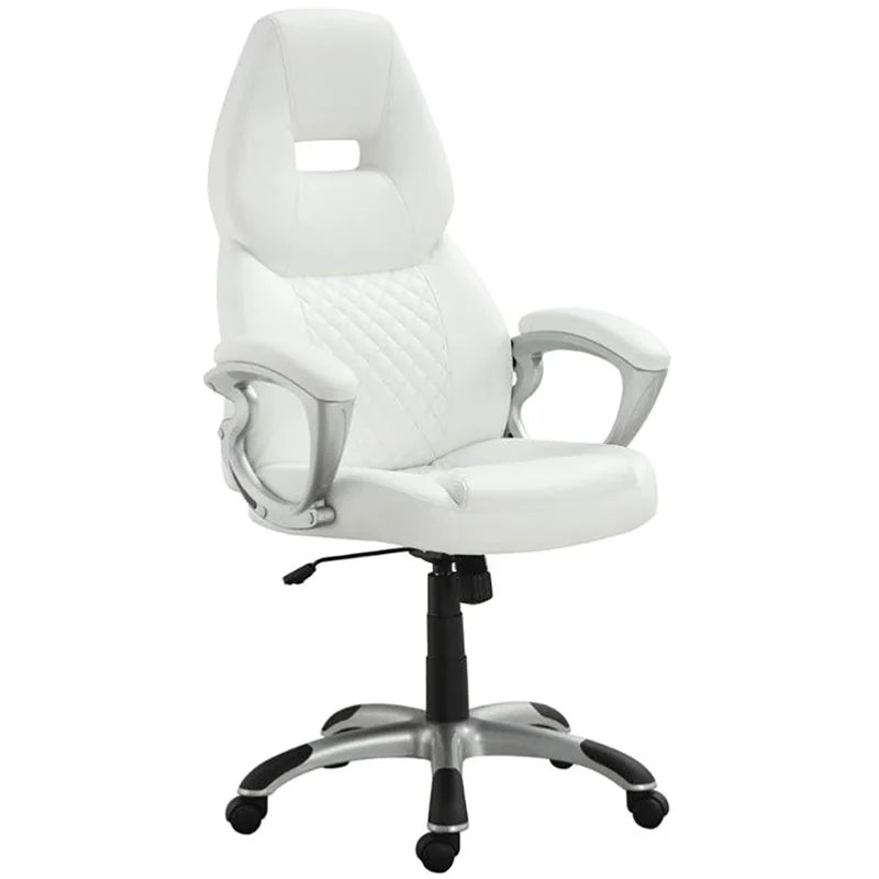 White and Silver Faux Leather Swivel Office Chair O23431