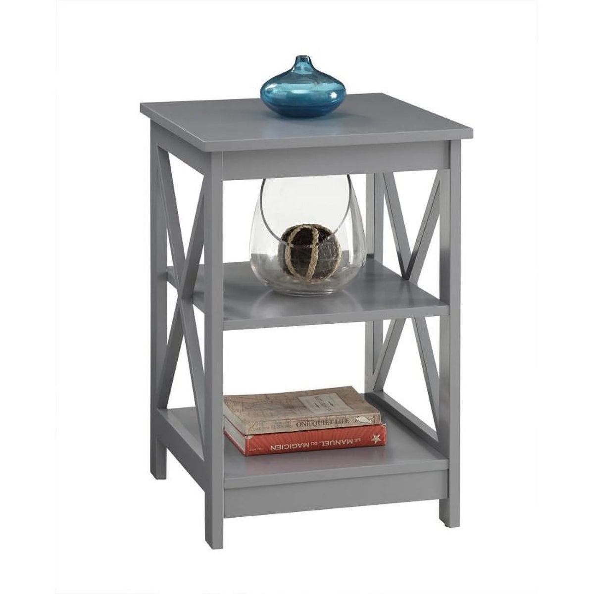2 Piece X Frame Wood End Table Set in Gray M175037