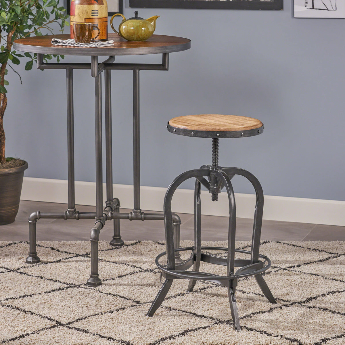 Adjustable Swivel Fir Wood Barstool R6057