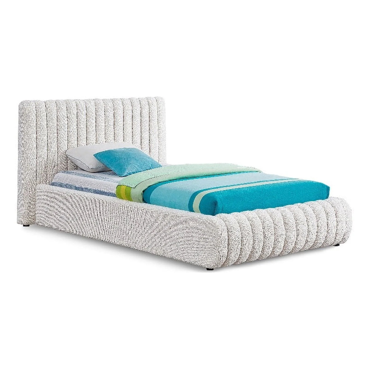 Cream Boucle Fabric Twin Bed P60823