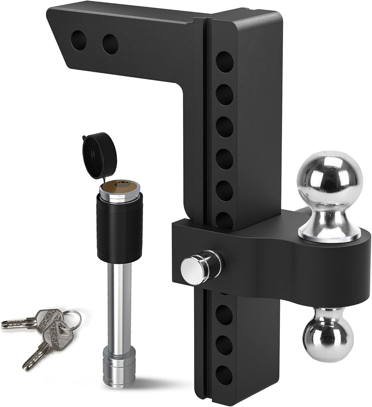 Adjustable Trailer Hitch Ball Mount, 2-Inch Receiver, 10-Inch Drop, Forged Aluminum Shank, 2-Inch and 2-5/16-Inch Combo Stainless Steel Tow Balls, Black Z4106