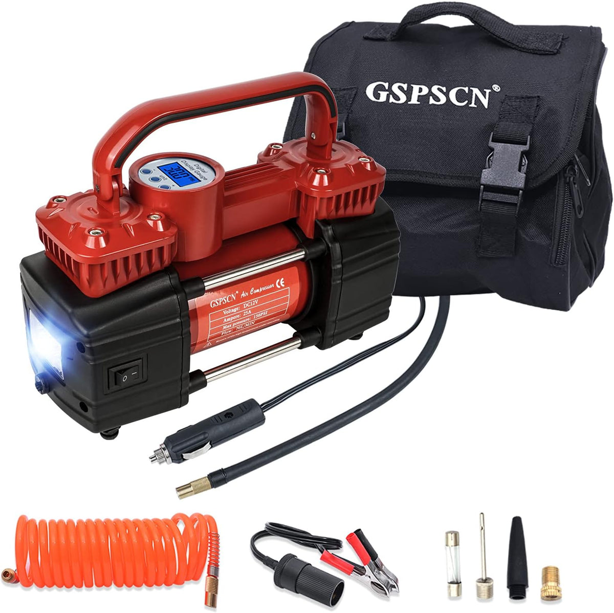 Portable Digital Car Tire Inflator 150Psi Auto Shut-Off Heavy Duty Double Cylinders 12V Air Compressor Pump with LED Light B591
