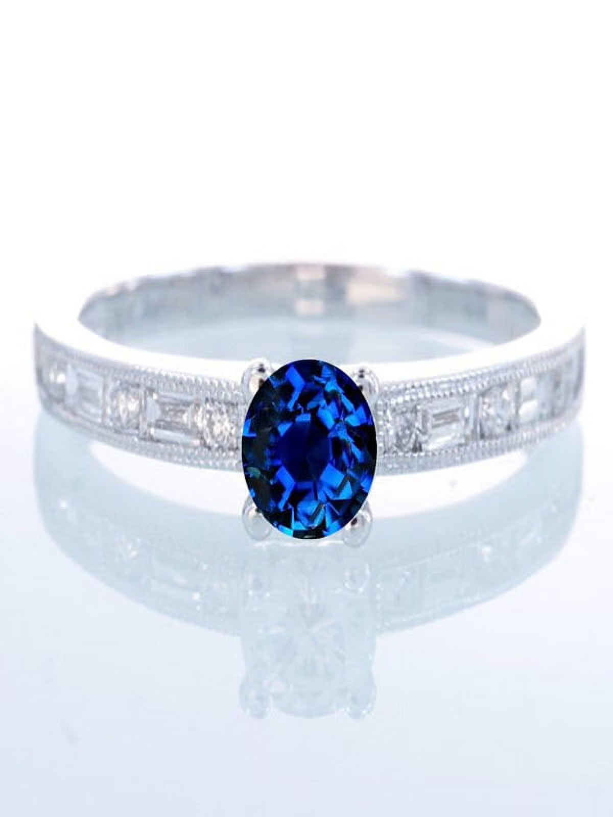 1.5 Carat Round Cut Blue Sapphire And Diamond Moissanite Engagement Ring On 10K White Gold U2692