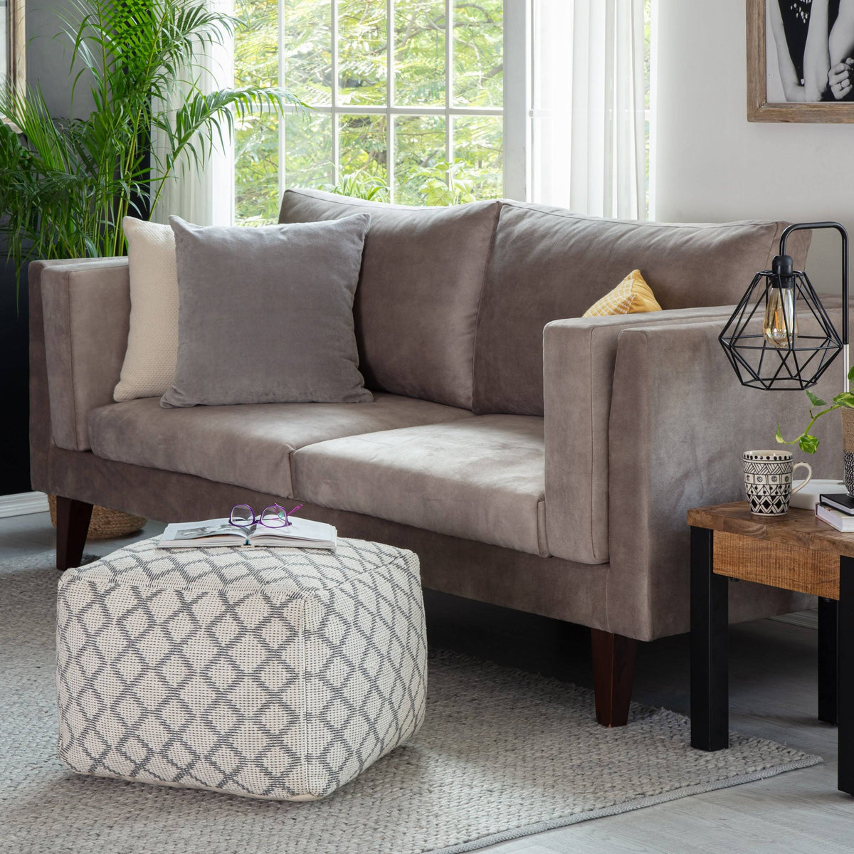 Gray & Ivory Pouf O2972