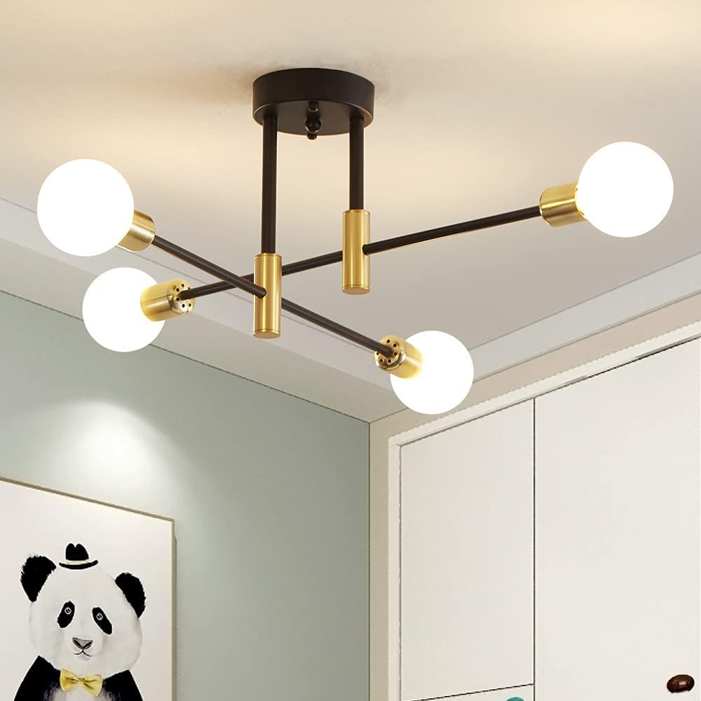 Black and Gold Semi Flush Mount Chandelier B39109