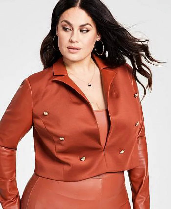 Plus Size Faux Leather Cropped Blazer D938
