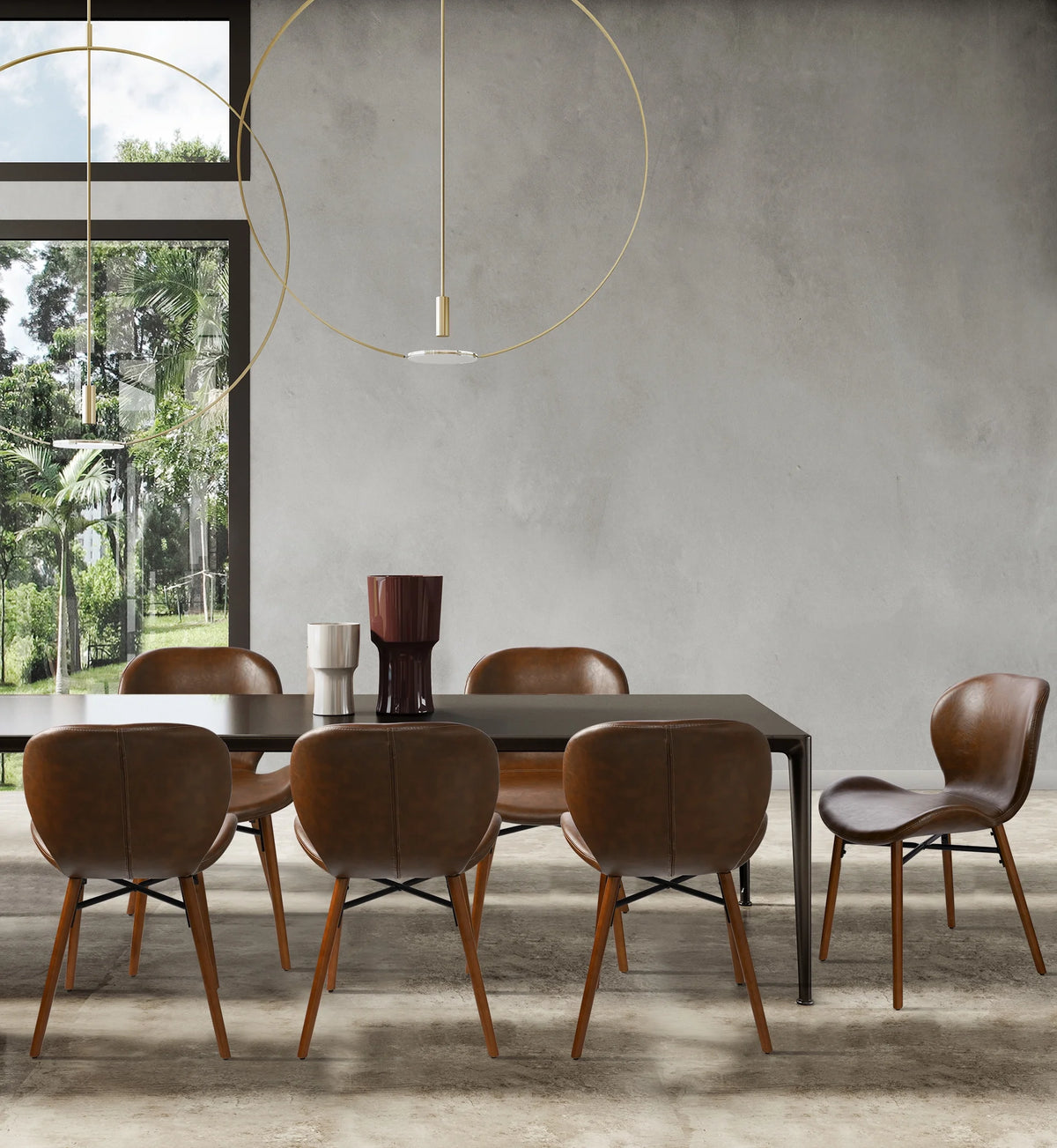 18" Mid Century Leather Dining Chairs, Wood Legged, Set of 2, Brown I484